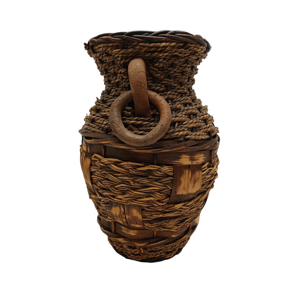 Wicker Terracotta Pottery Vase 2 Handles With O-rings - Picture 2 of 6